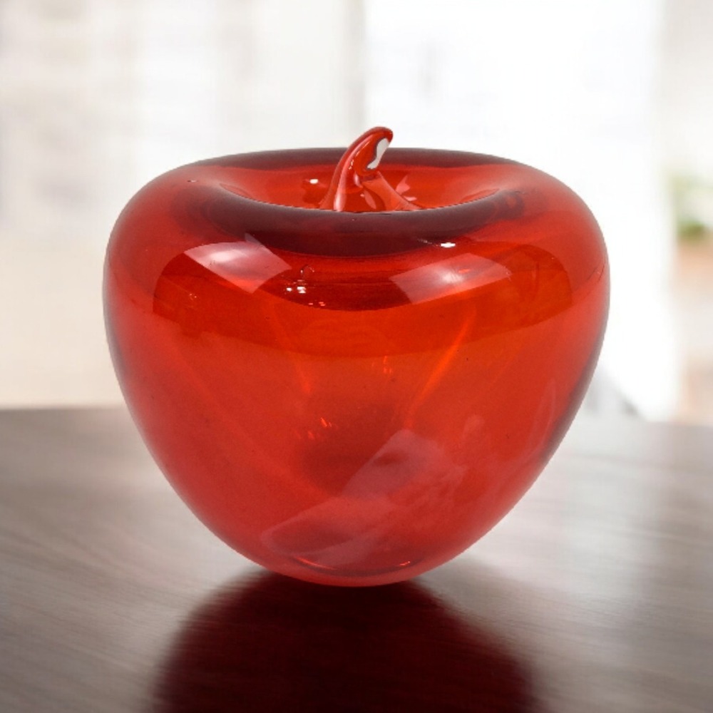 Vtg Blenko Hand Blown Art Glass Ruby Red Apple Paperweight 3" Flea‎ Bite Chips